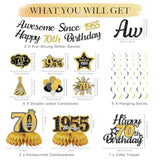 70Th Birthday Decorations For Men Women, Black Gold Awesome Since 1955 Happy 70Th Birthday Banner Swirls Cake Topper Party Supplies, Seventy Years Bday Honeycomb Centerpiece Sign Decor