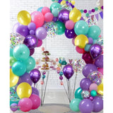 300 Pcs Mermaid Balloons Set, 12 Inches Purple Metallic Purple Teal Hot Pink Yellow Latex Balloons And Confetti Balloons For Birthday Mermaid Thematic Party Decoration