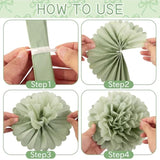 Sage Green Tissue Pom Poms Paper Flowers Decorations Natural Green Boho Hanging Décor For Safari Jungle Party Bridal Shower Baby Shower Home Decor Nursery Birthday Backdrop 15Pcs