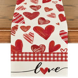 Red Buffalo Plaid Love Heart Valentine'S Table Runner, Anniversary Kitchen Dining Table Decoration For Home Party Decor 13X72 Inch