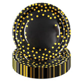 60-Pack Black And Gold Party Plates, Dessert And Dinner Paper Plates, Golden Dots Paper Plates, Perfect For Birthdays, Weddings, Anniversaries, And Graduation Party Tableware (9-Inch)