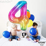 , Giant Rainbow 4 Balloon Number - 40 Inch | Number 4 Balloons For Birthdays | 4 Year Old Balloon For 4Th Tie Dye Birthday Decorations Girl | 4 Number Balloons For Anniversary Decorations