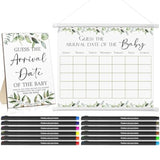 Guess Baby Due Date Calendar Include 1 Pcs Guess The Arrival Date Of The Baby Shower Wooden Sign 1 Prediction Calendar 12 Fineliner Colored Pens Game Party Favor(Greenery)