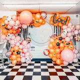 Pink Halloween Balloon Arch Garland Black Orange Latex Balloons with Spider Bat Ghost Decor