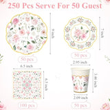 250Pc Pink Gold Floral Tableware Set Plates Napkins Cups for Parties Serves 50