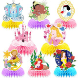 8Pcs Girl Princess Birthday Party Supplies, Princess Girl Honeycomb Centerpieces Seven Girls Theme 3D Table Decorations