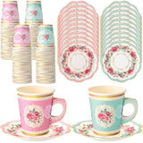 100-Piece Floral Tea Party Set – Disposable Cups with Handles & Plates