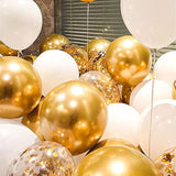 50PCS White & Gold Confetti Balloons β 12" Latex Balloons with Ribbons for Party Decorations