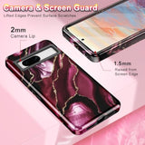 Marble Pattern 3 in 1 Heavy Duty Shockproof Full Body Rugged Hard PC+Soft Silicone Drop Protective Case for Google Pixel 7 (2022) - Wine Red