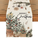 Xmas Trees Holly Pine Cone Merry Christmas Table Runner, Seasonal Winter Kitchen Dining Table Decoration For Home Party Decor 13X72 Inch