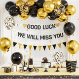 Going Away Party Decorations - Good Luck We Will Miss You Banner Funny Happy Retirement Decorations With Black And Gold Balloons, Triangle Flag For Farewell Goodbye Leaving Job Party Supplies
