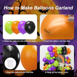 Halloween Balloons Arch Kit, 129pcs Black Orange Purple Green Balloons