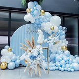 148Pcs Baby Blue Balloon Garland Kit with White & Gold Balloons for Boy Party