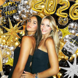New Year 2026 Balloon Arch Black Gold Silver Confetti Number Balloons Banner