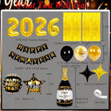 2026 New Year Decoration Set Number Balloons Banner Champagne Backdrop
