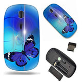 Wireless Computer Laptop Mouse Portable Optical Mouse With Nano Usb Receiver Blue Butterfly