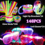 148-Piece Glow-in-the-Dark Party Kit LED Glasses, Bracelets & Glow Sticks