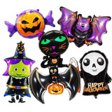 6Pcs Large Halloween Foil Balloons - Bat, Witch, Pumpkin, Cat, Skeleton, Ghost & Spider