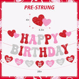 Valentine’S Day Birthday Banner Valentine’S Day Party Decorations Romantic Heart Garland For Girl Boy Celebrating Valentines Day Bday Party Supplies