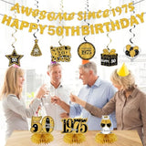 11 Pcs 50th Birthday Kit Black & Gold Banner, Centerpieces & Swirls for Men/Women