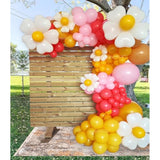 213Pcs Boho Daisy Flower Balloon Garland Arch Kit, Dusty Rose And Pink Yellow Balloon Arch, Groovy Daisy Balloon Garland For Daisy Boho Baby Shower Wedding Two Groovy Party Groovy One Party