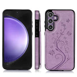 Phone Case For Samsung Galaxy S23 Fe 5G With Tempered Glass Screen Protector And Card Holder Wallet Cover Stand Flip Leather Cell Accessories S 23 Fe S23Fe5G S23Fe 23S G5 Women Purple