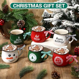 Christmas Coffee Mugs Set Of 6, 12 Oz Ceramic Mug Gift Holiday Hot Cocoa For Family Mom Woman Friend Farmhouse(Snowman Style)