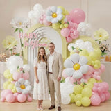 Daisy Flower Balloon Arch Kit, 139Pcs Pink White Yellow Wildflower Balloons Wild Flower Baby In Bloom Decorations, Spring Daisy Theme For Baby Shower & Birthday Party Supplies