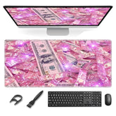 Large Mouse Pad With Rubber Base, Pink Sparkly Money Bills Sparkles Ideal Desk Pad For Office And Home Use - Premium Desk Cover Mat Office Desk Accessories And Desk Mat For Keyboard And Mouse