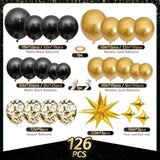 126pcs Black & Gold Balloon Arch Kit for Birthday, Graduation Parties