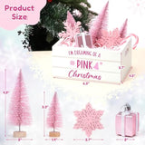 Christmas Table Decor Tiered Tray Centerpiece With Mini Pink Tree, Snowflake, Candy Cane Basket, Wooden Crate Set - I'M Dreaming Of A Pink Christmas Home Decorations Gifts For Women