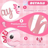 9 Pcs Axolotl Birthday Decorations Inflatable Party Supplies Include 4 Pcs Aluminum Foil Balloons 4 Round Balloons And 1 Axolotl Birthday Banner For Themed Party(Pink)