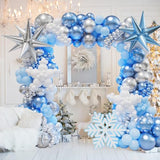 Frozen Balloon Arch Garland Kit with 154Pcs Winter Wonderland Arch, Silver Blue White Snowflake Balloons for Girl Princess Birthday Snow Party Decorations