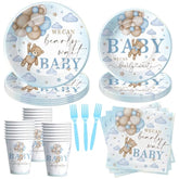 Bear Baby Shower Decorations Party Tableware Boy - Blue Bear We Can Bearly Wait Baby Shower Decorations Supplies, Paper Plates And Napkins Set, Cup, Disposable Forks, 24 Guests