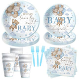 Bear Baby Shower Decorations Party Tableware Boy - Blue Bear We Can Bearly Wait Baby Shower Decorations Supplies, Paper Plates And Napkins Set, Cup, Disposable Forks, 24 Guests