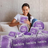 Purple And Silver Plates And Napkins Party Supplies,Purple Glitter Sliver Birthday Party Tableware Purple Dessert Plates Napkins Tablecloth Forks For Girl Women Birthday Supplies,Serve 20