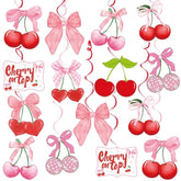 Cherry Birthday Party Decorations Red Pink Cherry Bow Hanging Swirl Garland For Girls Baby Shower She'S The Cherry On Top Theme Party Decor