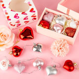 36Pcs Valentines Day Decor Heart Ornaments Classic Red Pink Silver Valentines Decorations Heart Shaped Baubles Hanging Ornaments For Valentine’S Day Christmas Tree Wedding Anniversary Party