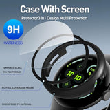 4-Pack for Google Pixel Watch 3 45mm Case, HD Tempered Glass Screen Protector, All-Round PC Glossy Protective Cover Bumper?Black+Black+Black+Black?