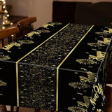 3 Pcs New Year 2026 Tablecloths 108x54in Black Gold Firework Design Disposable