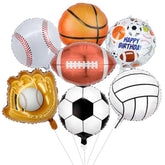 7Pcs Sports Balloons - 18Inch Volleyball Basketball Baseball And Soccer Mylar Balloons, 20Inch Football And 19.7Inch Glove Balloon For Sports Birthday Party Decorations - Sports Party Supplies.