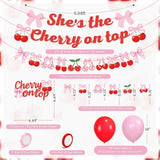Cherry Party Decorations,She'S The Cherry On Top Theme Banner,Summer Fruit Cherries Party Supplies Cake Topper Latex Balloons For Birthday Baby Shower Valentine'S Day Wedding Bridal Shower