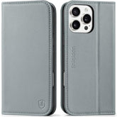 SHIELDON Wallet Case for iPhone 16 Pro Max 6.9-inch, Genuine Leather Folio Case with Kickstand RFID Blocking Card Slot Magnetic Shockproof Cover Compatible with iPhone 16 Pro Max 5G 2024 - Nappa Gray