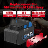 2Pack 6500Mah 18V Li-Ion Battery Replacement For Milwaukee M18 Battery Compatible With Milwaukee 18V Battery 48-11-1812 48-11-1840 48-11-1850 Cordless Power Tools
