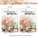 Spring Flags 28"X40" Double Sided Welcome Floral Truck Spring House Flag Burlap Yard Garden Banner For Outdoor Porch Decoration