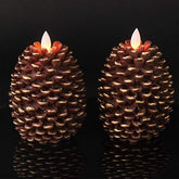 Flameless Flickering Candles With 6 Hour Timer, Battery Operated Led Pine Cone Candles Real Wax Flicering Flame Christmas Decor, Set Of 2(Brown, 3.5 X 4.7 Inch)