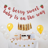 Berry Sweet Baby Shower Banner – Strawberry Theme Glitter Décor for Girl’s Party or First Birthday