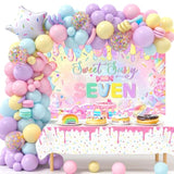 Donut 7th Birthday Backdrop Sweet Sassy Seven Banner for Girls Party (Pink)