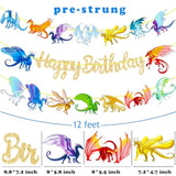 Dragon Birthday Party Banners Gold Happy Birthday Banners Fantasy Dragon Theme Birthday Party Hanging Decoration Baby Shower Supplies