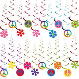 30pcs 60s Hippie Theme Party Foil Swirl Decorations with Retro Flower Peace Sign Cutouts